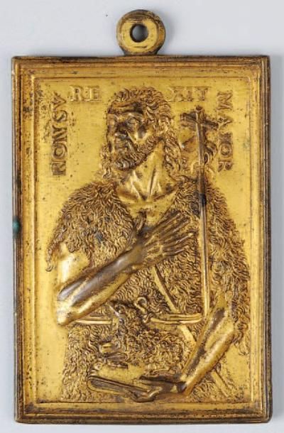Saint Jean-Baptiste. Plaquette bronze doré,...