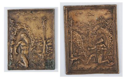 null Saint Gérôme. Deux plaquettes bronze, fonte ancienne. H: 8,7 cm L: 6,7 cm et...