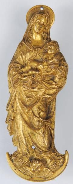 null Vierge au Croissant. Figurine en bronze doré d'applique. Italie du Nord, fin...