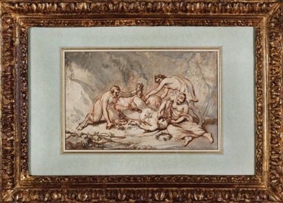 Jacques-Philippe CARESME (1734-1796) Bacchanale. Sanguine, plume et lavis. 17 x 16...