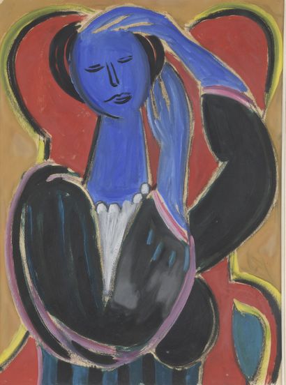  Marcel BURTIN (1902-1979) 
"Femme bleue", 1944 
Gouache sur papier, datée 44. 
50...
