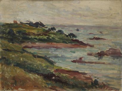 Maximilien LUCE (1858-1941) 
Seaside at Kermouster, North Brittany 
Oil on panel,...