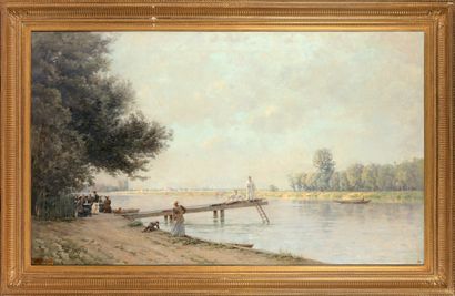  Gustave MAINCENT (1848-1897) 
"La Grenouillère" 
Huile sur toile, signée en bas...