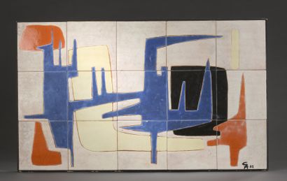  Gilberte AUGUSTE (20th century) 
Rectangular view panel composed of cream, blue,...