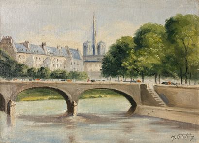  Marcel CATELEIN (1907-1972) 
"Le pont Marie" 
Huile sur toile, signée en bas à droite....