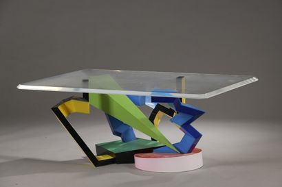  Jean-Claude FARHI (1940-2012) 
Table basse, 1996 
Plexiglas polychrome pour la sculpture...