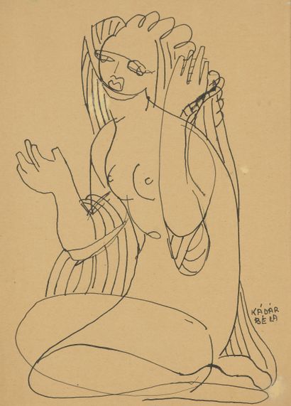  Béla KADAR (1877-1956) 
"Nu au long cheveux" 
Encre de chine, signée en bas à droite....