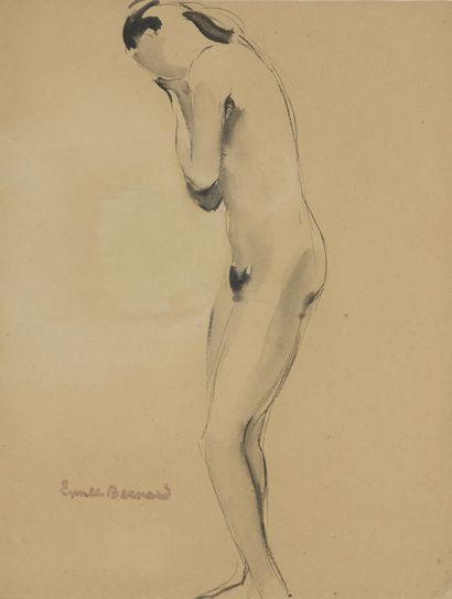  Émile BERNARD (1868-1941) 
"Nu debout" 
Lavis et encre de chine, cachet de la signature...