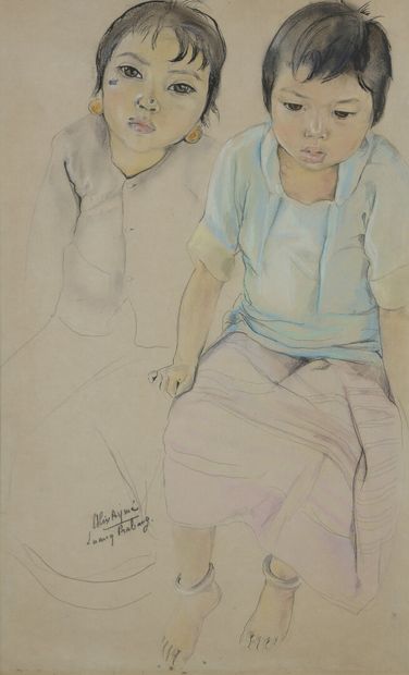  Alix AYMÉ (1894-1989) 
Portrait of two young children 
Ink and pencil pastel on...