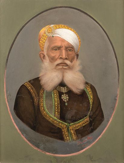  INDIAN SCHOOL circa 1930 
Portrait of an Indian 
Gouache, signed lower center Chatan...
