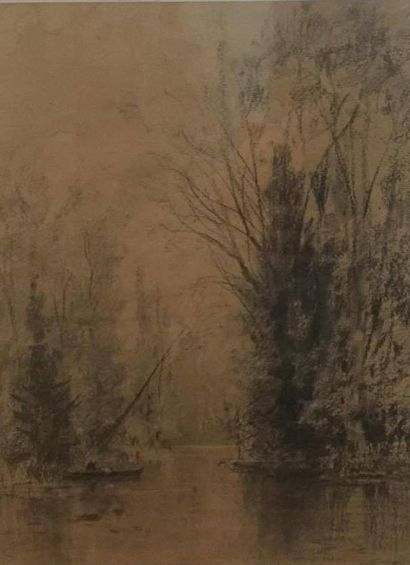 null Ecole française de la fin du XIXème siècle

Grands arbres bordant un cours d'eau

Fusain...