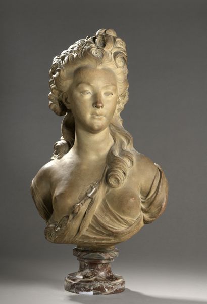 null D'après Jean-Jacques CAFFIERI

(1724-1792)

Buste de jeune femme à la rose

Terre...
