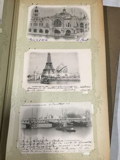 null An album of postcards mostly from the 1900 Paris World's Fair including many...