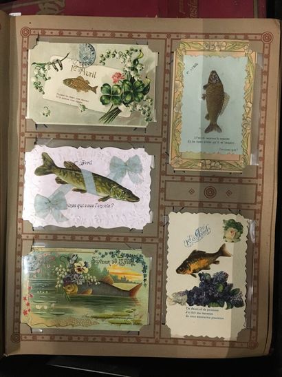 null Un gros album de cartes postales fantaisies de bonne fête, joyeux noël, poisson...