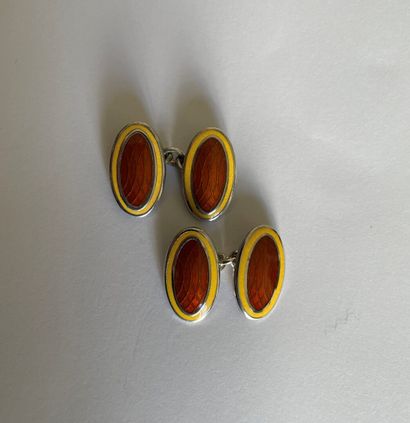 null ART DECO work

Pair of oval cufflinks in silver 925°/°° and yellow and orange...