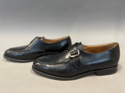 null CHURCH'S 

Pair of moccasins with buckle in black leather, 

size 44.5 approximately....