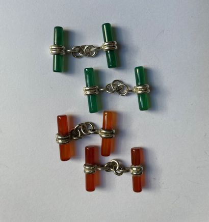null ART DECO work

Two pairs of cufflinks set in silver and green and orange resin...