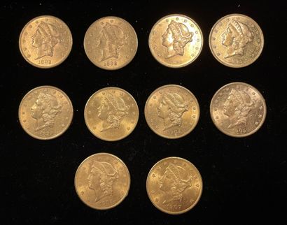 null 10 US $20 gold coins, worn