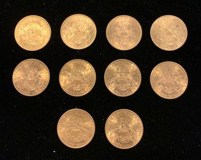 null 10 US $20 gold coins, worn