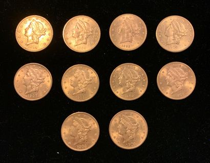 null 10 US $20 gold coins, worn