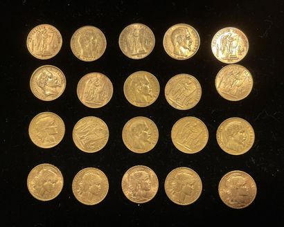 null 20 French 20 franc gold coins, worn