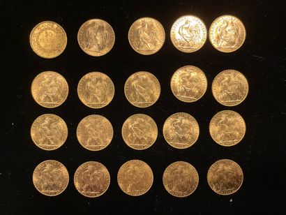 null 20 French 20 franc gold coins, worn