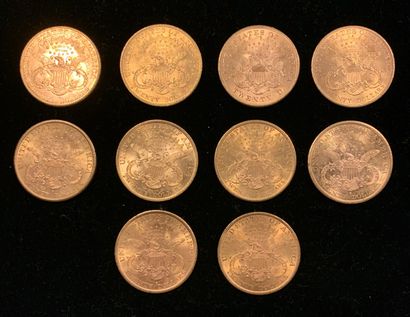 null 10 US $20 gold coins, worn