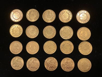 null 20 French 20 franc gold coins, worn