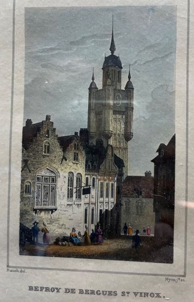 null Lot of framed engravings "Views of French cities" and various.