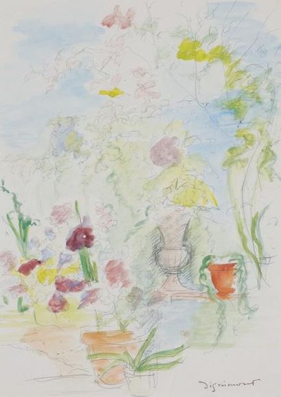 André DIGNIMONT (1891-1965) Le jardin. Aquarelle et crayon sur papier signé en bas...