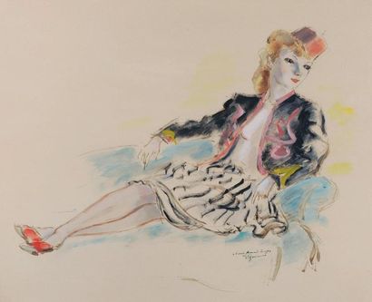 André DIGNIMONT (1891-1965) Femme au caraco marocain. Aquarelle et crayon sur papier...