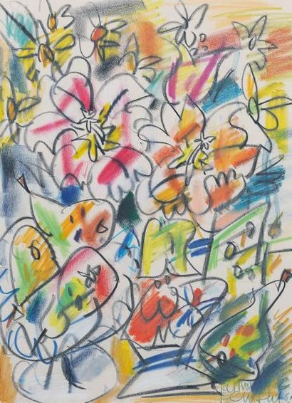 GEN PAUL (1895-1975) Nature morte aux trois poires, 1961. Crayons gras sur papier...