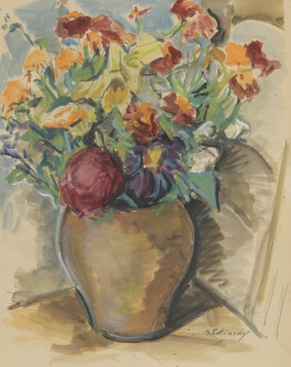  Serge FOTINSKY 
(Odessa 1887 1971 Paris) 
Bouquet de fleurs 
Aquarelle sur papier,...