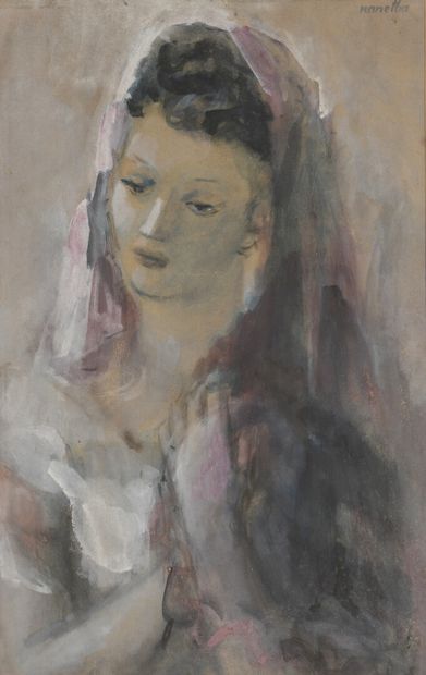 null Raymond KANELBA 

(Varsovie 1897 1960 Londres)

Femme à la voile

Gouache, pastel...