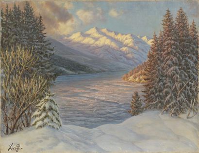  Petr Ivanovitch LVOFF 
(Tobolsk 1882 1944 Perm) 
Paysage hivernal 
Huile sur toile,...
