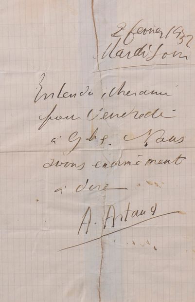null ARTAUD Antonin [Marseille, 1896 - Ivry-sur-Seine, 1948], French actor and writer.


	Autograph...