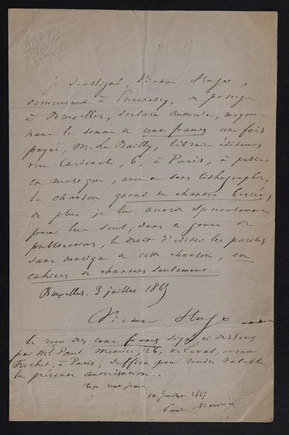null HUGO Victor [Besançon, 1802 - Paris, 1885], French poet and writer.


	Autograph...