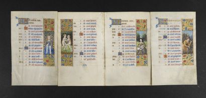 null [ENLUMINATION]. [HOURS] - Set of four leaves from a Book of Hours Calendar....