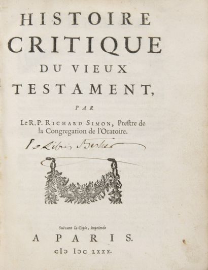 null SIMON, Richard - Histoire critique du Vieux Testament. Suivant la Copie imprimée...