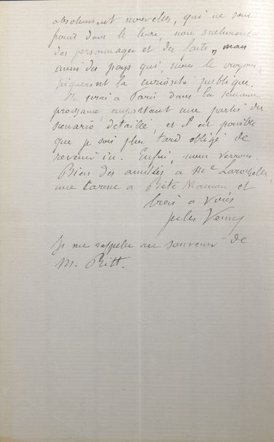 null VERNE Jules [Nantes, 1828 - Amiens, 1905], romancier français.


	Lettre autographe...