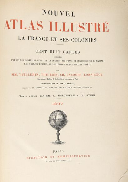 null . ATLAS] - VUILLEMIN, A. - New illustrated atlas. France and its colonies. One...