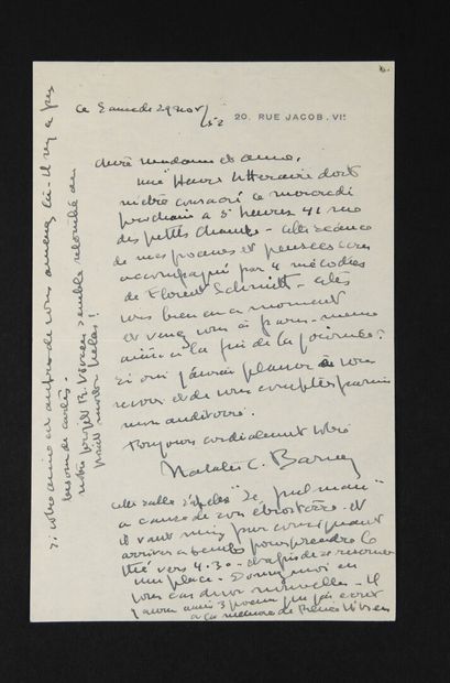 null BARNEY Natalie Clifford [Dayton, 1876 - Paris, 1972], femme de lettres américaine.


	Lettre...