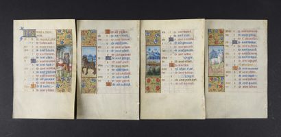 null [ENLUMINATION]. [HOURS] - Set of four leaves from a Book of Hours Calendar....
