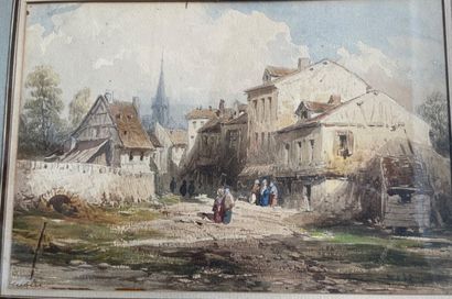 null School of the XIXth century

"Village scenes".

Two watercolors, one bearing...