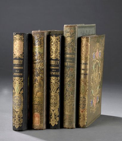  Box of romantic books from the 19th century, some with polychrome bindings