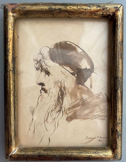 null Jean-Jacques HENNER (1829-1905) 

Old man

Pen and brown ink wash, signed and...