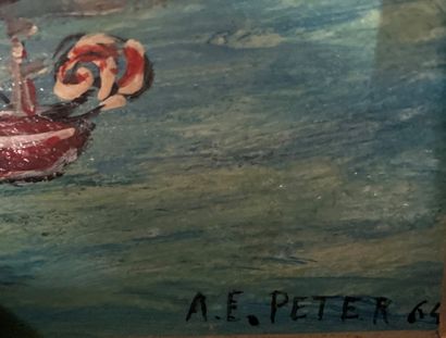  A. E. PETER 
Vison de Benares 
Huile sur panneau, signé en bas à droite et datée...