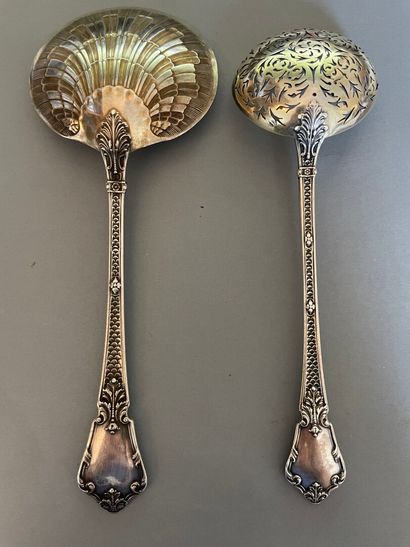 Silver sprinkling spoon and ice-cream scoop...
