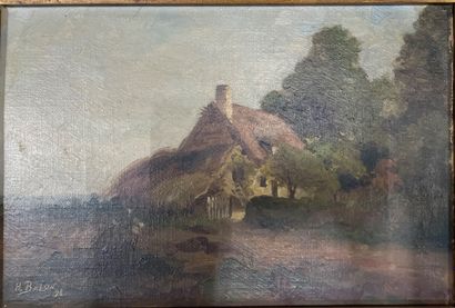  French school of the end of the 19th century 
View of a farm 
Oil on canvas signed...