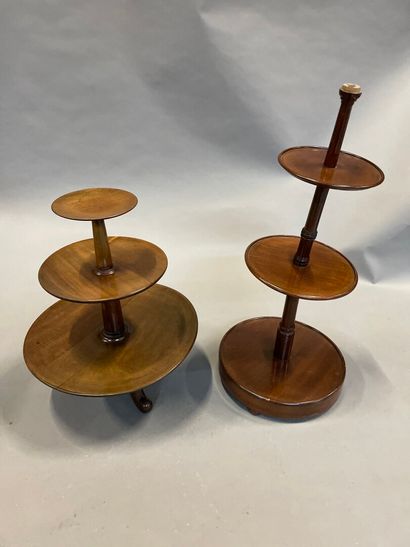 null Two small stained wood and mahogany veneer dumb table servants. 

Early 19th...